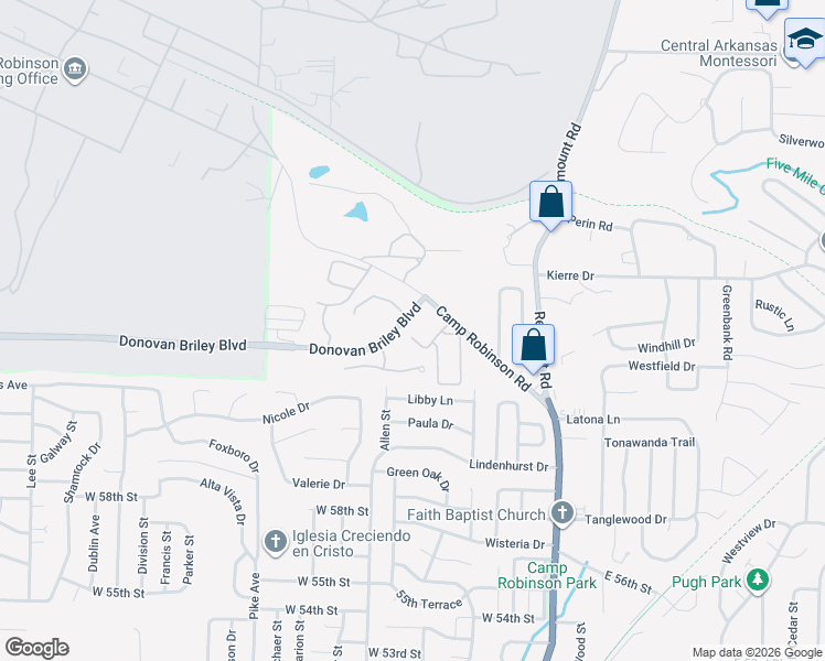 map of restaurants, bars, coffee shops, grocery stores, and more near 6301 Camp Robinson Road in North Little Rock