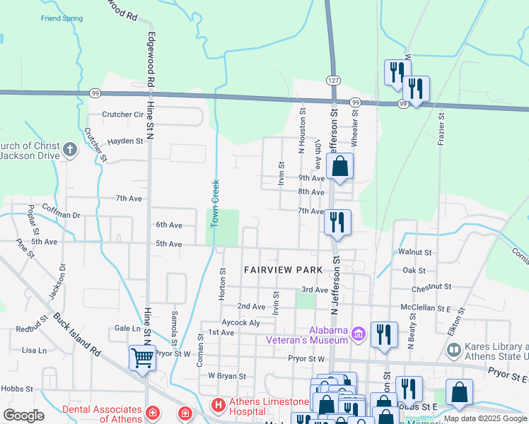 map of restaurants, bars, coffee shops, grocery stores, and more near 609 7th Avenue in Athens