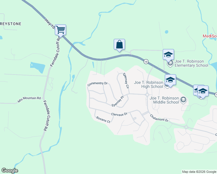 map of restaurants, bars, coffee shops, grocery stores, and more near 15 Commentry Drive in Little Rock