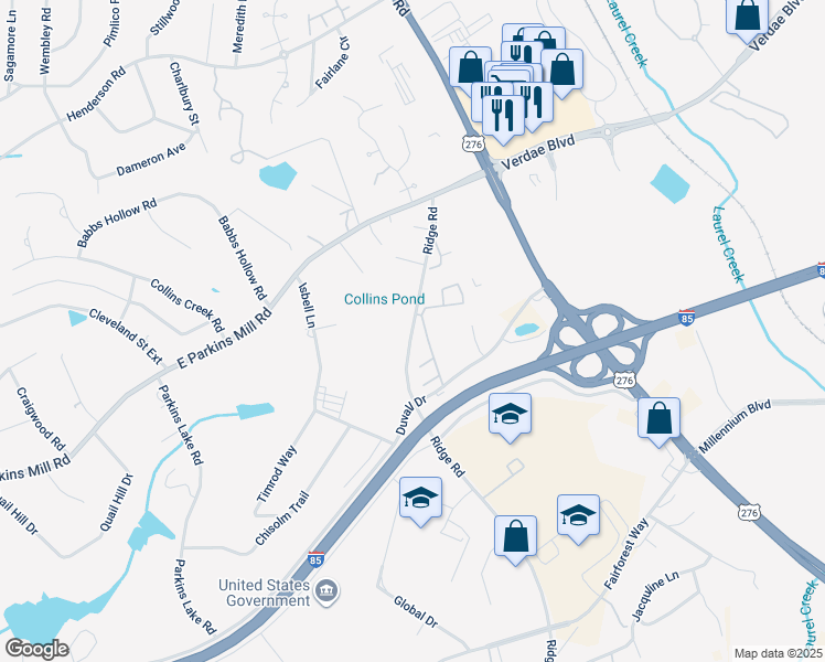 map of restaurants, bars, coffee shops, grocery stores, and more near 155 Ridge Road in Greenville