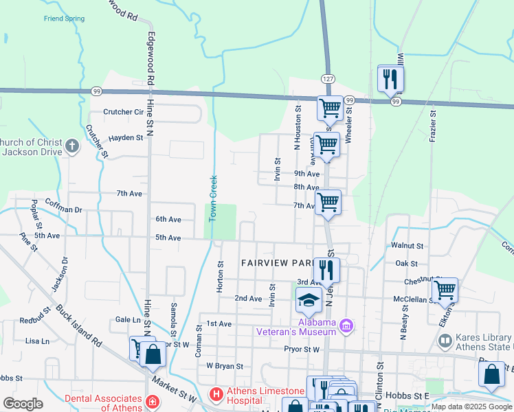 map of restaurants, bars, coffee shops, grocery stores, and more near 609 7th Avenue in Athens