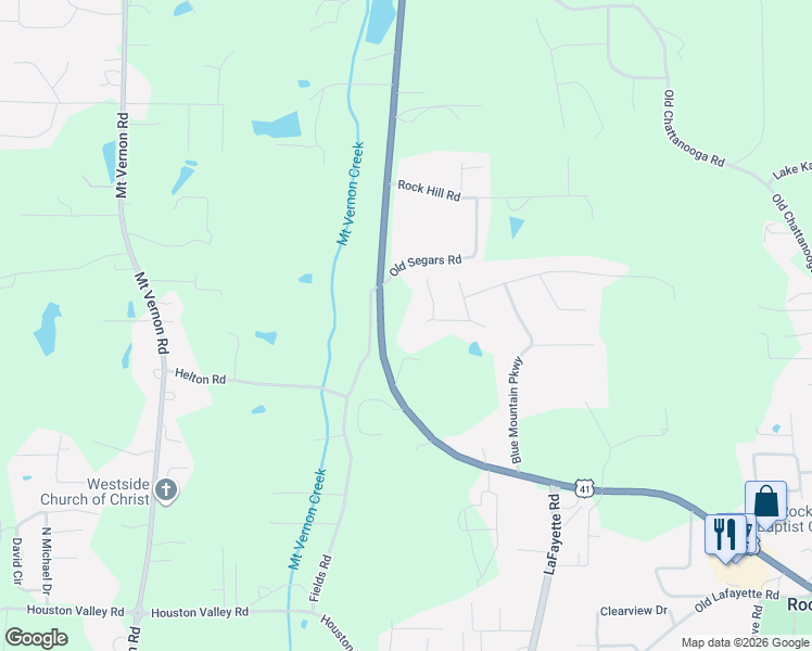 map of restaurants, bars, coffee shops, grocery stores, and more near 173 Landen Way in Rocky Face