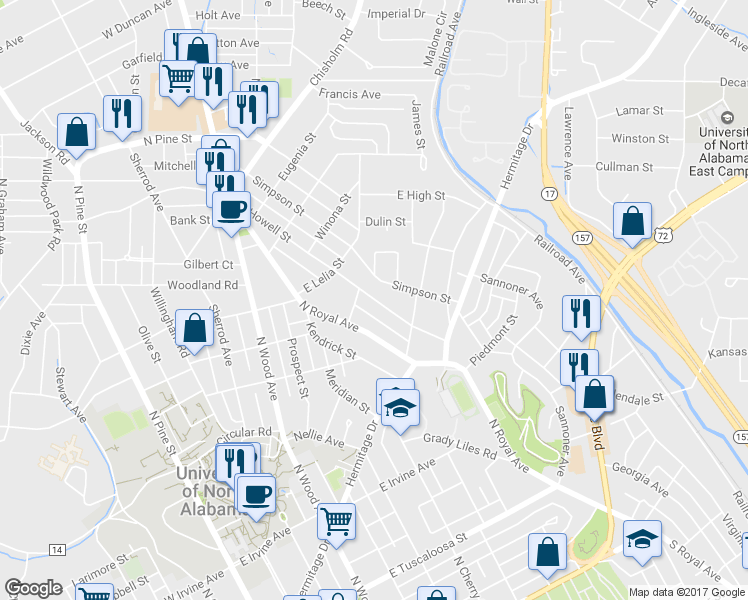 map of restaurants, bars, coffee shops, grocery stores, and more near 616 Howell Street in Florence