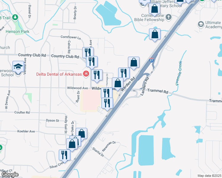 map of restaurants, bars, coffee shops, grocery stores, and more near in North Little Rock