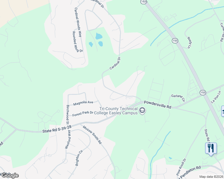 map of restaurants, bars, coffee shops, grocery stores, and more near 811 Cardinal Drive in Easley