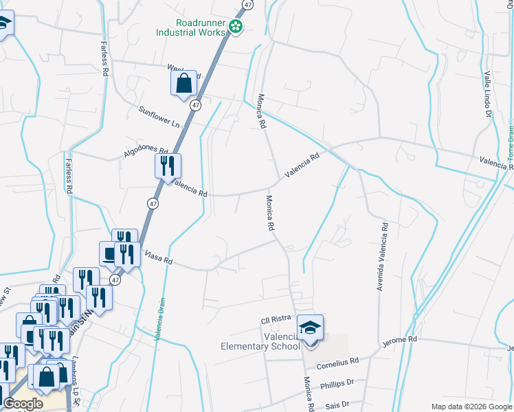 map of restaurants, bars, coffee shops, grocery stores, and more near 56 Monica Road in Los Lunas