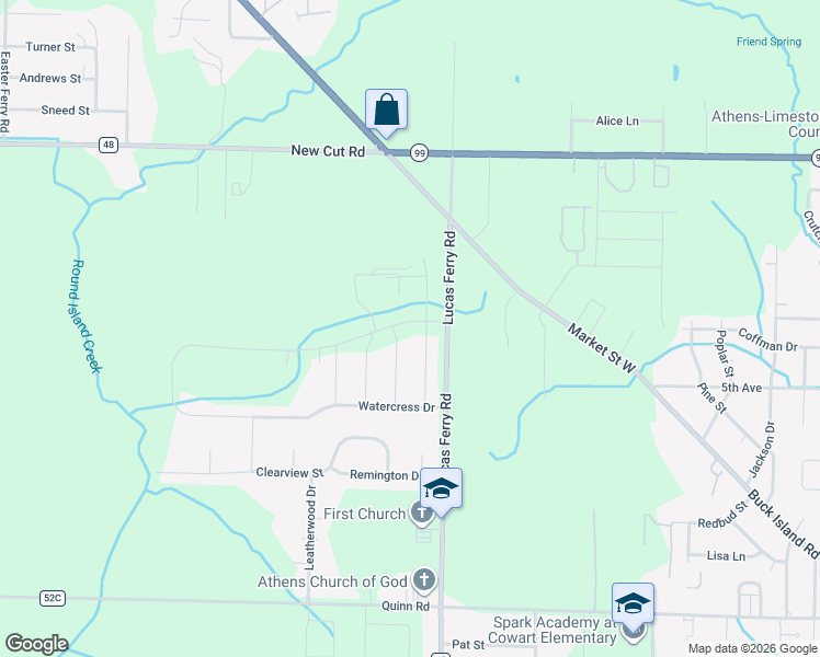 map of restaurants, bars, coffee shops, grocery stores, and more near 17549 Carillon Drive in Athens