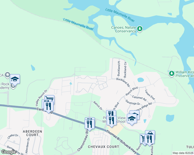 map of restaurants, bars, coffee shops, grocery stores, and more near 29 Farrah Lane in Little Rock
