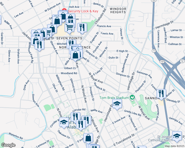 map of restaurants, bars, coffee shops, grocery stores, and more near 1018 North Royal Avenue in Florence