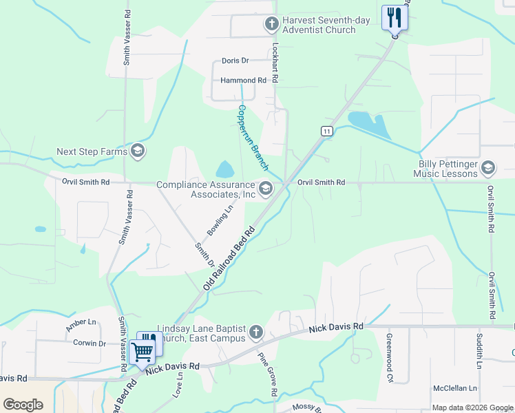 map of restaurants, bars, coffee shops, grocery stores, and more near 682 Orvil Smith Road in Harvest