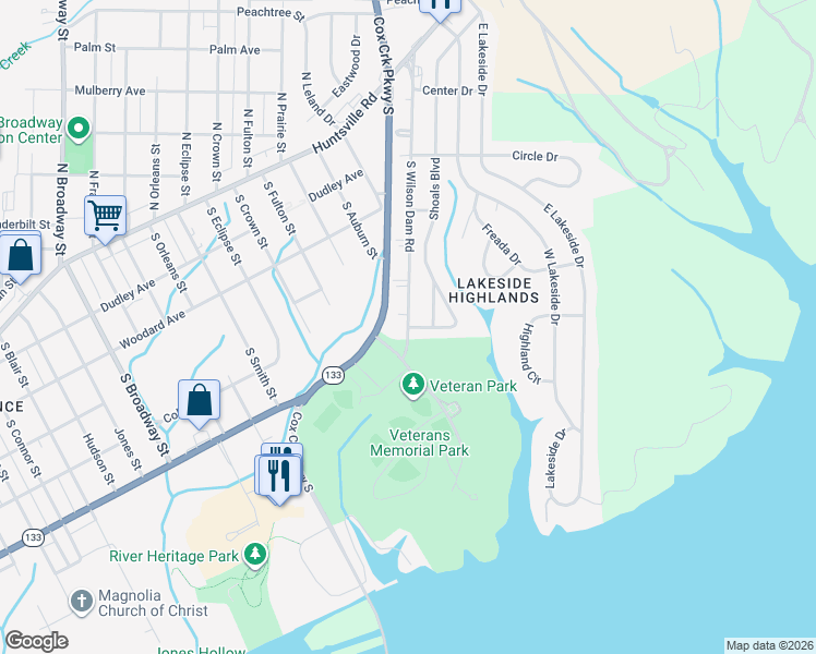 map of restaurants, bars, coffee shops, grocery stores, and more near 499 South Wilson Dam Road in Florence