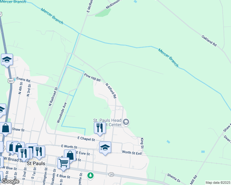 map of restaurants, bars, coffee shops, grocery stores, and more near 754 N Alford Rd in St Pauls