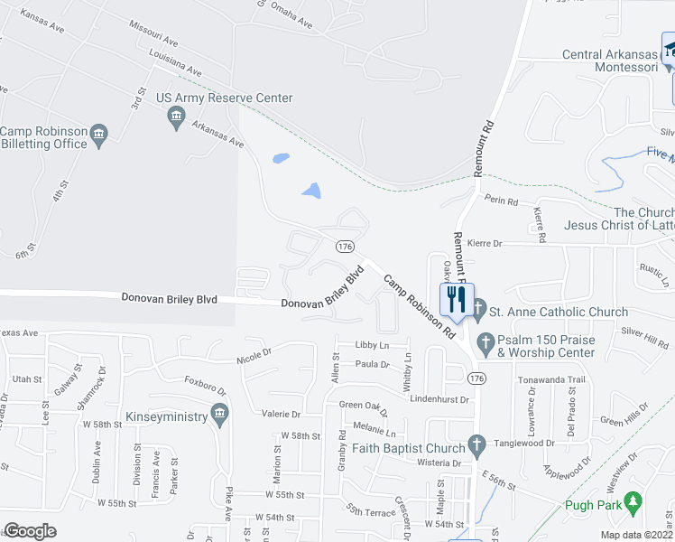 map of restaurants, bars, coffee shops, grocery stores, and more near 519 Donovan Briley Boulevard in North Little Rock