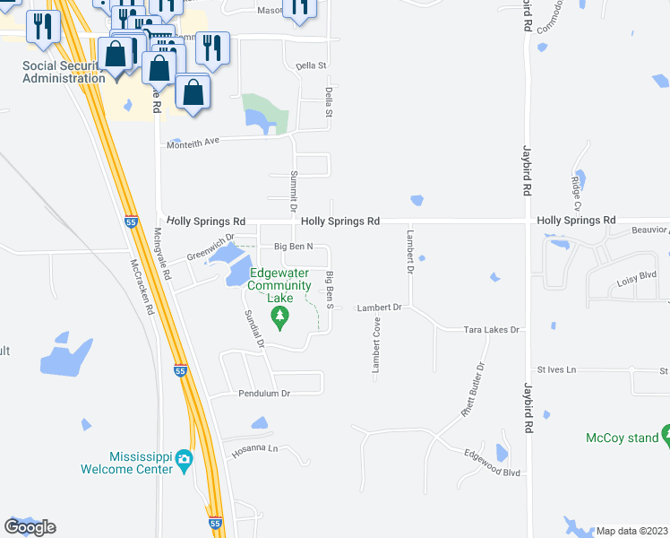 map of restaurants, bars, coffee shops, grocery stores, and more near 3136 Big Ben South in Hernando