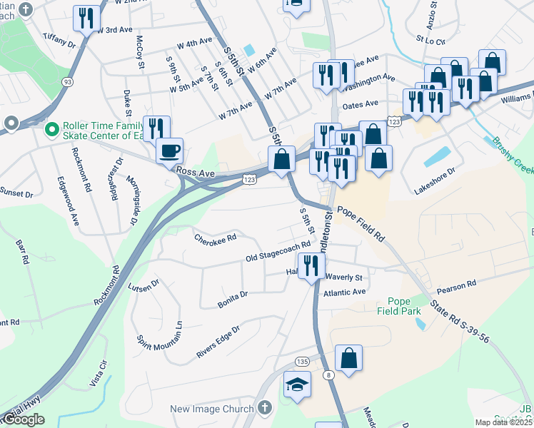 map of restaurants, bars, coffee shops, grocery stores, and more near 109 Welborn Circle in Easley