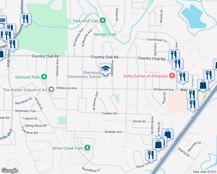 map of restaurants, bars, coffee shops, grocery stores, and more near 916 Wildwood Avenue in Sherwood