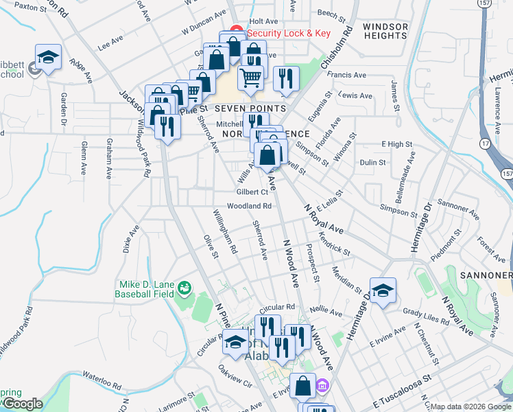 map of restaurants, bars, coffee shops, grocery stores, and more near 100-198 Woodland Road in Florence