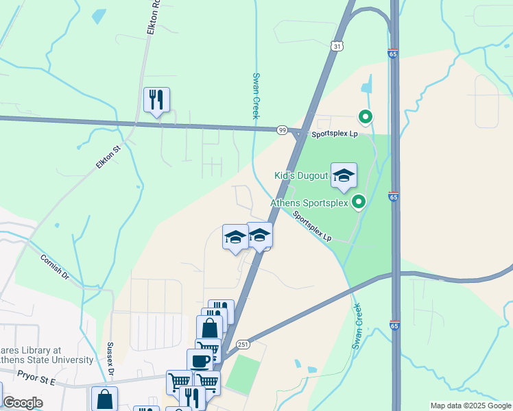 map of restaurants, bars, coffee shops, grocery stores, and more near 1111 Juniper Private Circle in Athens