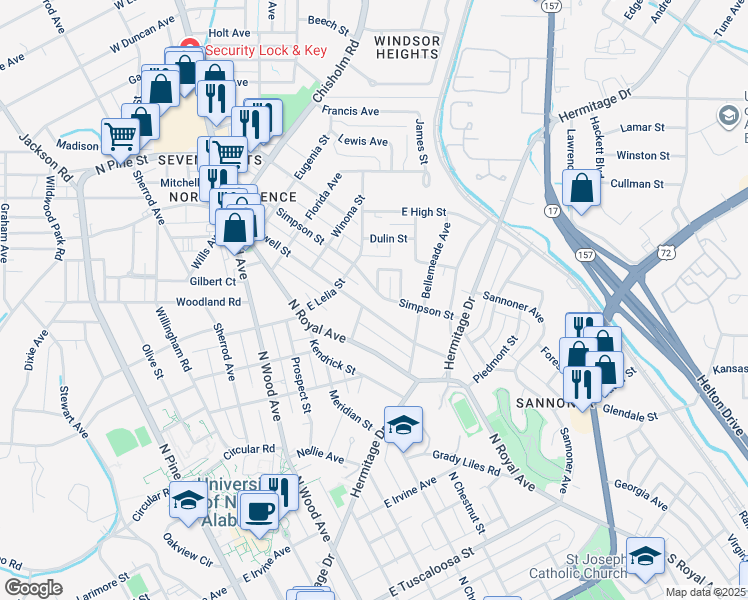 map of restaurants, bars, coffee shops, grocery stores, and more near 515 Howell Street in Florence