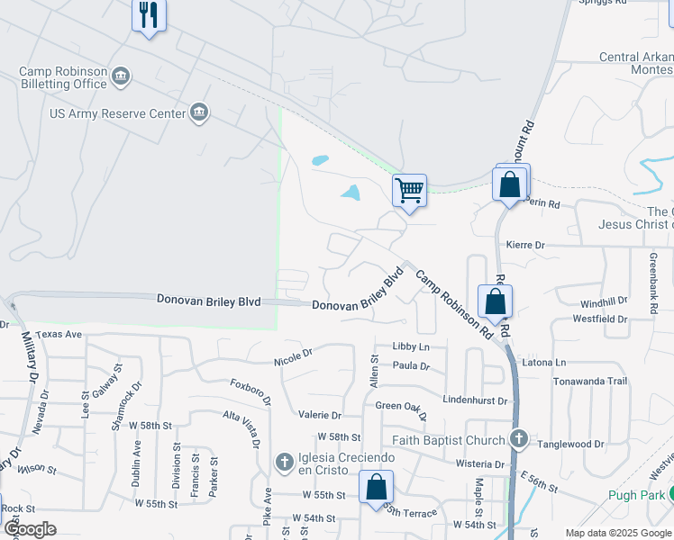 map of restaurants, bars, coffee shops, grocery stores, and more near 617 Donovan Briley Boulevard in North Little Rock
