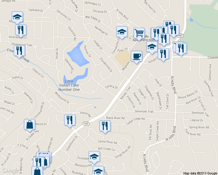 map of restaurants, bars, coffee shops, grocery stores, and more near 6504 Corsica Drive in North Little Rock