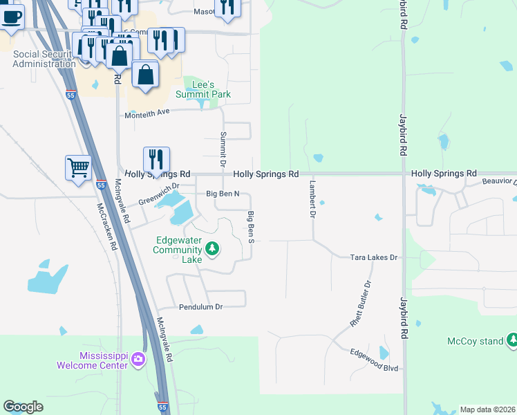 map of restaurants, bars, coffee shops, grocery stores, and more near 3120 Big Ben North in Hernando