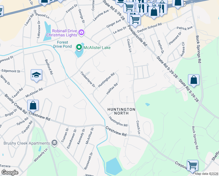 map of restaurants, bars, coffee shops, grocery stores, and more near 111 Halifax Road in Easley