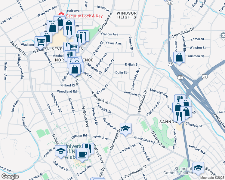 map of restaurants, bars, coffee shops, grocery stores, and more near 515 Howell Street in Florence