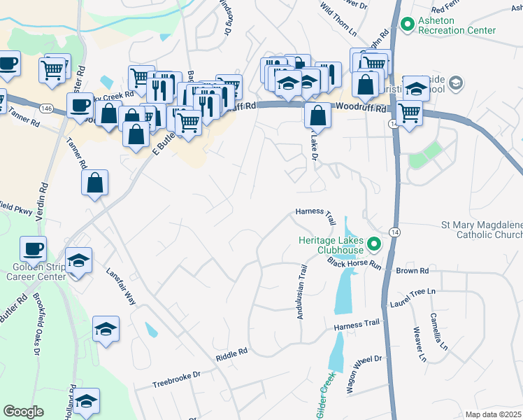 map of restaurants, bars, coffee shops, grocery stores, and more near 35 Southpointe Drive in Greenville