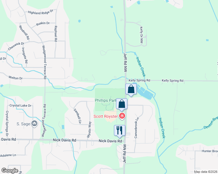 map of restaurants, bars, coffee shops, grocery stores, and more near 1980 Jeff Road Northwest in Huntsville