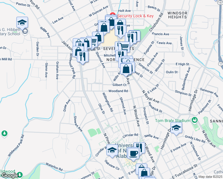 map of restaurants, bars, coffee shops, grocery stores, and more near 210 Woodland Road in Florence