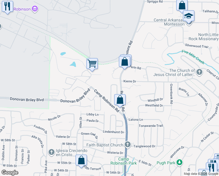 map of restaurants, bars, coffee shops, grocery stores, and more near 42 Oakview Drive in North Little Rock