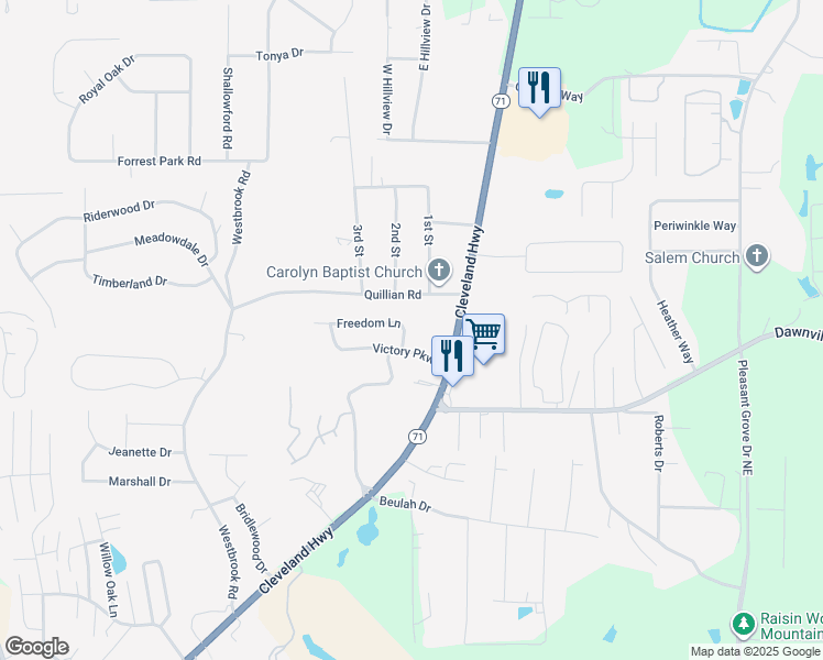 map of restaurants, bars, coffee shops, grocery stores, and more near 3060 Freedom Lane in Dalton