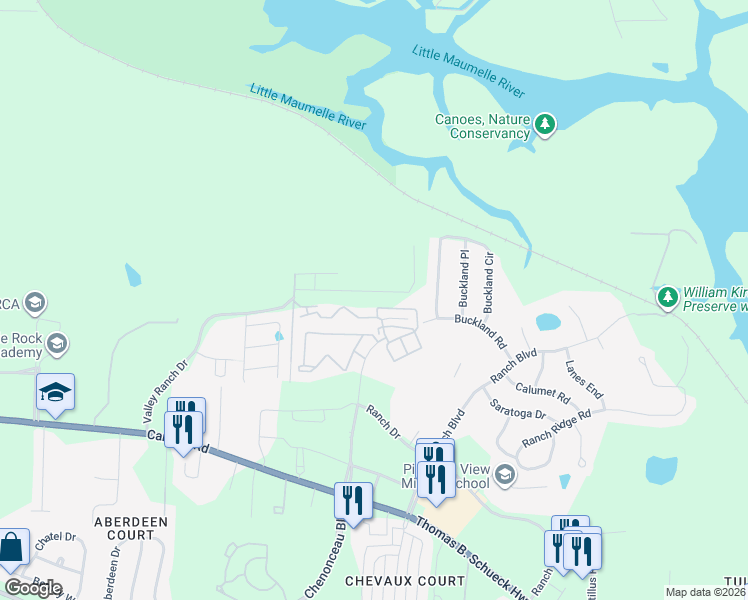map of restaurants, bars, coffee shops, grocery stores, and more near 29 Farrah Lane in Little Rock