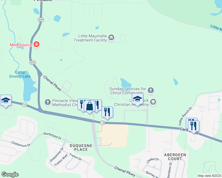 map of restaurants, bars, coffee shops, grocery stores, and more near 6400 The Divide Parkway in Little Rock