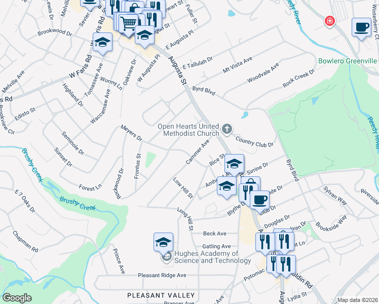 map of restaurants, bars, coffee shops, grocery stores, and more near 519 Meyers Drive in Greenville