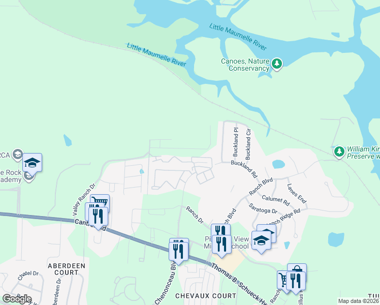map of restaurants, bars, coffee shops, grocery stores, and more near 29 Farrah Lane in Little Rock