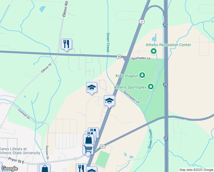 map of restaurants, bars, coffee shops, grocery stores, and more near 1111 Juniper Private Circle in Athens