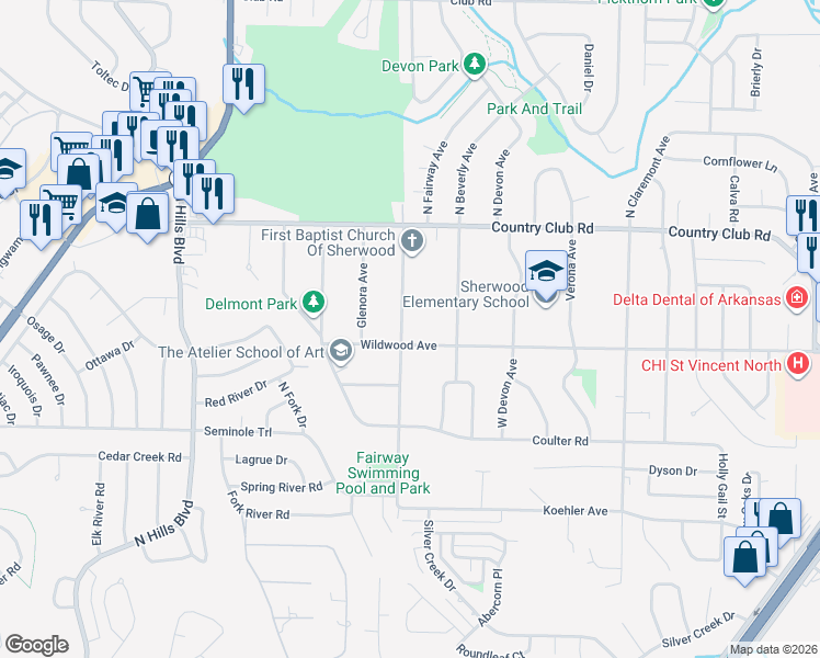 map of restaurants, bars, coffee shops, grocery stores, and more near in Sherwood
