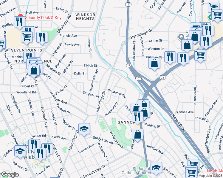 map of restaurants, bars, coffee shops, grocery stores, and more near 1100-1110 Atlanta Street in Florence