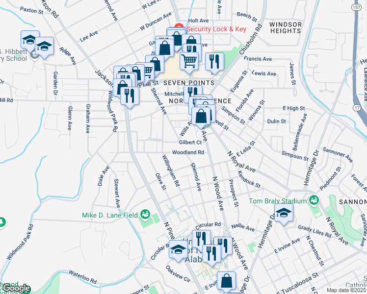 map of restaurants, bars, coffee shops, grocery stores, and more near 210 Woodland Road in Florence