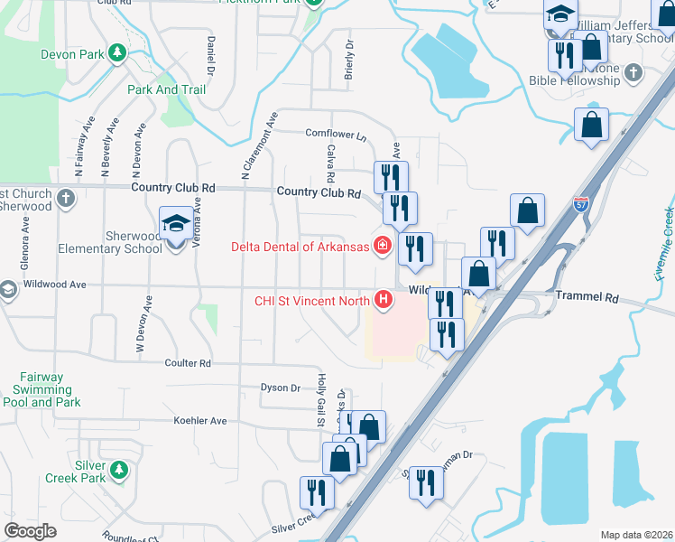map of restaurants, bars, coffee shops, grocery stores, and more near 1507 Hawkwood Road in Sherwood
