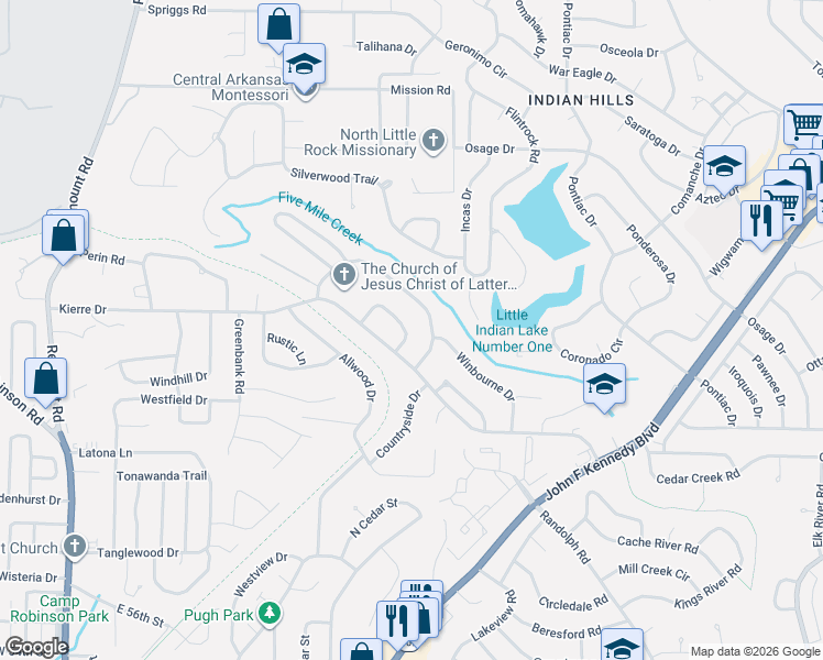 map of restaurants, bars, coffee shops, grocery stores, and more near 1220 Kierre Loop in North Little Rock