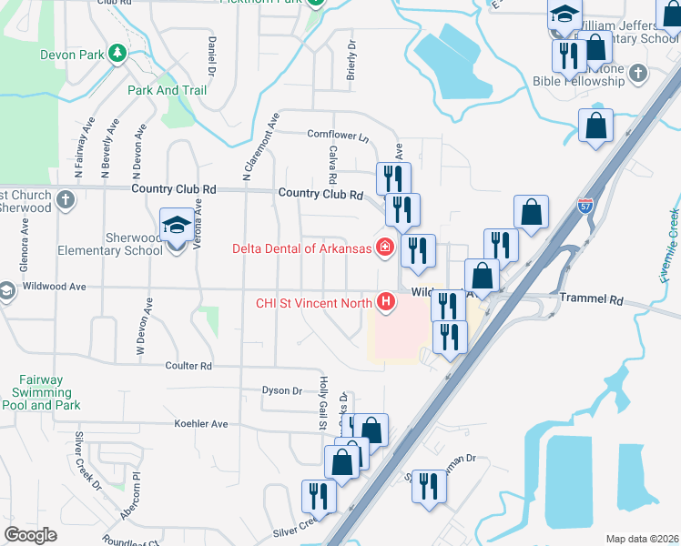 map of restaurants, bars, coffee shops, grocery stores, and more near 1507 Hawkwood Road in Sherwood