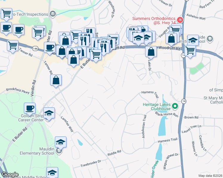 map of restaurants, bars, coffee shops, grocery stores, and more near 7 Kershaw Court in Greenville