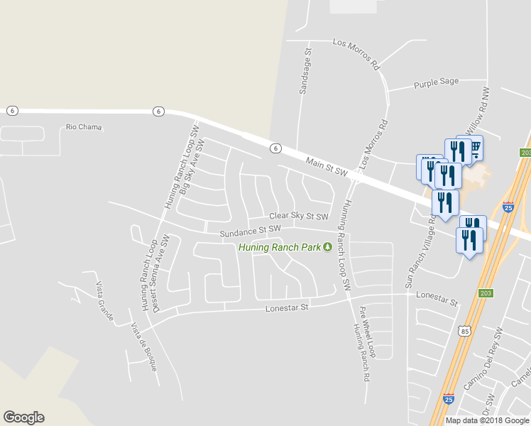 map of restaurants, bars, coffee shops, grocery stores, and more near 360 Cloud View Avenue Southwest in Los Lunas