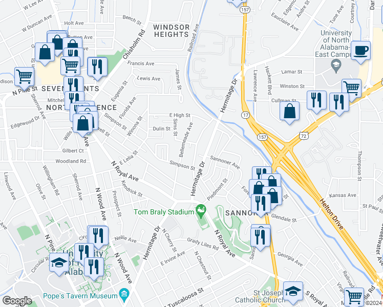 map of restaurants, bars, coffee shops, grocery stores, and more near 1023 Military Road in Florence