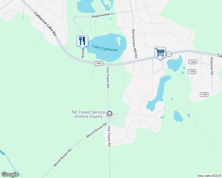 map of restaurants, bars, coffee shops, grocery stores, and more near 123-125 Fire Tower Road in Richlands