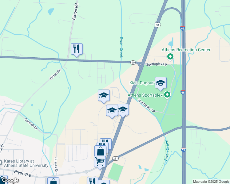 map of restaurants, bars, coffee shops, grocery stores, and more near 1111 Juniper Private Circle in Athens