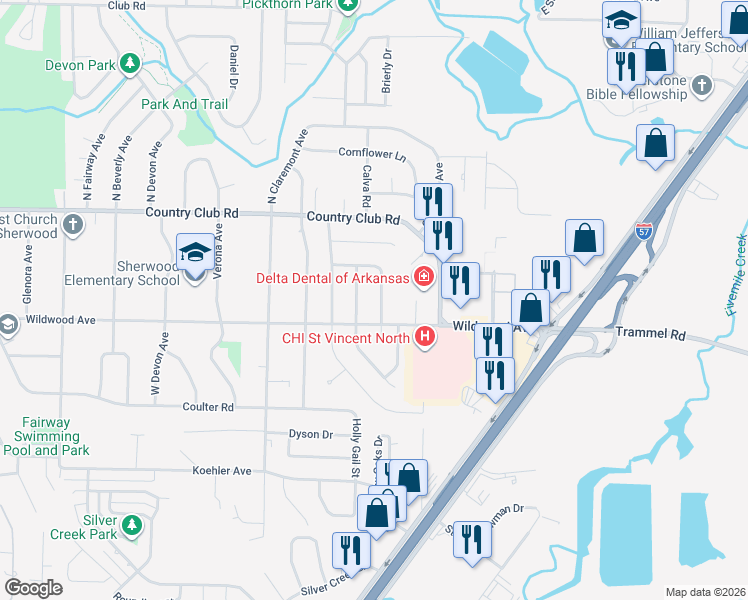 map of restaurants, bars, coffee shops, grocery stores, and more near 1507 Hawkwood Road in Sherwood